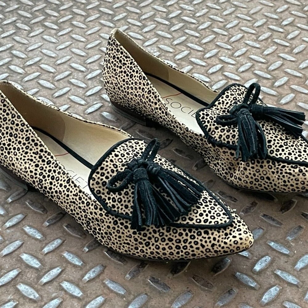 Sole Society Flat Loafer Shoes HADLEE Tassel Leather/Textile Size 38.5
